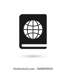 Symbol für die geografische Buchlinie. lineares Stilzeichen für mobiles Konzept und Webdesign. Buchen Sie mit Weltkugel Umriss Vektorsymbol. Symbol, Logo-Abbildung. Vektorgrafik