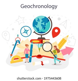 Geography class concept set. Studying the lands, features, inhabitants of the Earth. Mapping and environment research. Isolated vector illustration