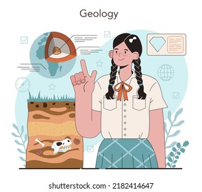 Geography Class Concept. Students Learning The Lands And Inhabitants Of The Earth. Mapping And Environment Research. Geology And Cartography Studying. Flat Vector Illustration