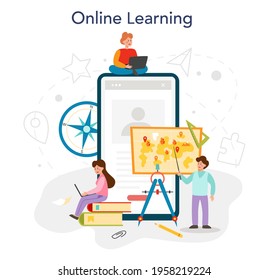 Geography class online service or platform. Studying the lands, features
