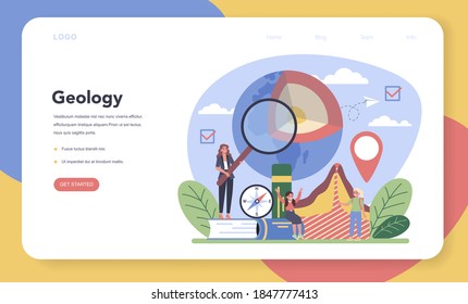 Geography Class Web Banner Or Landing Page. Studying The Lands, Features, Inhabitants Of The Earth. Geology Research. Isolated Vector Illustration