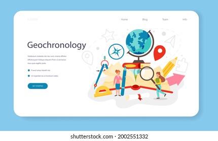 Geography class web banner or landing page. Studying the lands, features, inhabitants of the Earth. Mapping and environment research. Isolated vector illustration