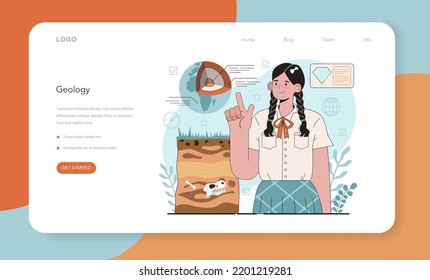 Geography class web banner or landing page. Students learning the lands and inhabitants of the Earth. Mapping and environment research. Geology and cartography studying. Flat vector illustration