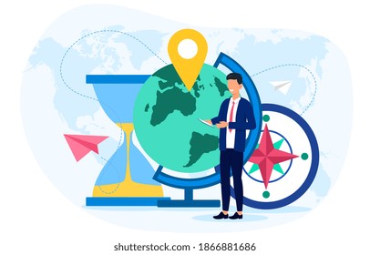 Geography classes abstract concept. Studying the lands, features, inhabitants of the Earth. Mapping and environment research. Cartoon flat vector illustration