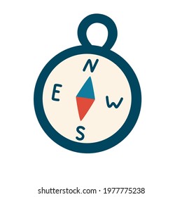Geography compass icon. Navigation equipment. Travel tourism hiking outdoor equipment. Sports travel outdoor and forest recreation. Design, Web, Graphic, Print. Forest. Vector flat illustration.