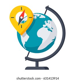 Geography concept with globe, vector illustration in flat style