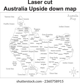 Geography country Australia upside down map laser cut vector template home decor diy crafts