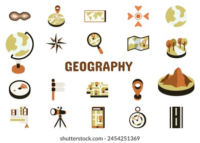 Geography Flat Vector Illustration Icon Sticker Set Design Materials