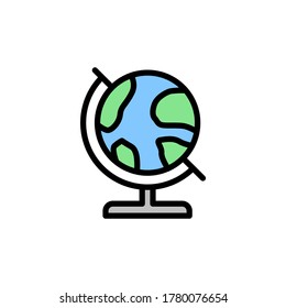 Geografie, Globus-Symbol. Einfache Farbe mit Umrisselementen für Wissenssymbole für i und ux, Website oder mobile Anwendungen