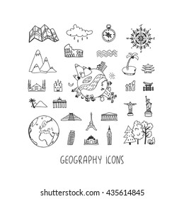 Geography Hand Drawn Vector Icons Set