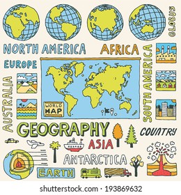 Geography. Hand drawn. Vector illustration.