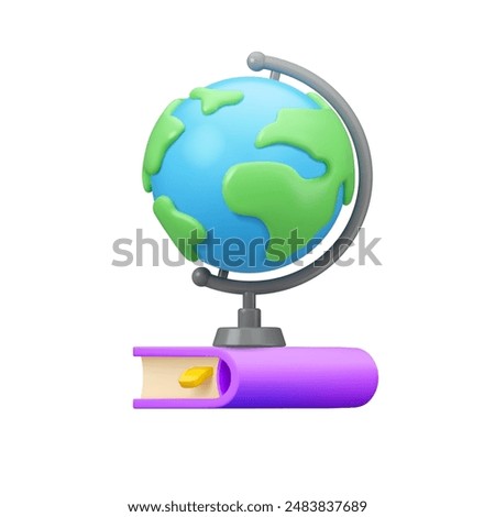 Geography icon. Back to school vector 3d design. International literacy day illustration. Globe stand on a book isolated on white background