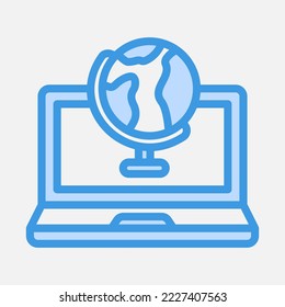 Icono de geografía de estilo azul, utilizado para presentación de aplicaciones móviles del sitio web