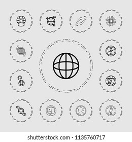 Geography icon. collection of 13 geography outline icons such as globe, compass, qround the globe. editable geography icons for web and mobile.