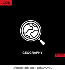 Glifo de icono geográfico, blanco plano o relleno sobre fondo negro. Ilustración para gráficos, interfaces de medios impresos y diseño web.