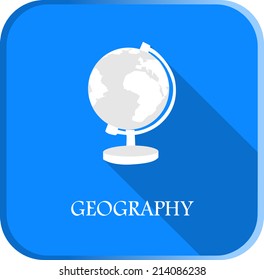geography icon paper style with shadow on blue background, vector illustration