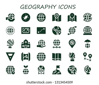 geography icon set. 30 filled geography icons.  Collection Of - World, Compass, Earth grid, Map, Worldwide, Globe, School, Earth, Mapping, Earth globe, Destination, Planet, Planet