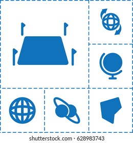 Geography icon. set of 6 geography filled icons such as qround the globe, land territory, planet and satellite