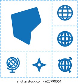 Geography icon. set of 6 geography filled icons such as land territory, globe