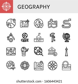 geography icon set. Collection of Compass, Global, Map, Globe, Destination, Geography, School, Country, World globe, World, Berlin, Earth, Windrose icons