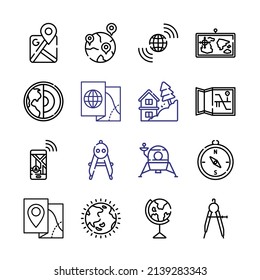 icono de geografía Juego con iconos de línea. Estilo De Línea Delgada Moderna. Adecuado para Web e Icono móvil. Ilustración del vector EPS 10.
