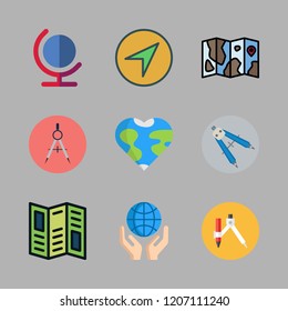 geography icon set. vector set about map, earth globe, planet earth and compass icons set.
