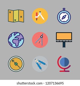 geography icon set. vector set about map, planet earth, maps and flags and compass icons set.