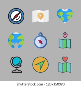 geography icon set. vector set about map, planet earth, compass and earth globe icons set.