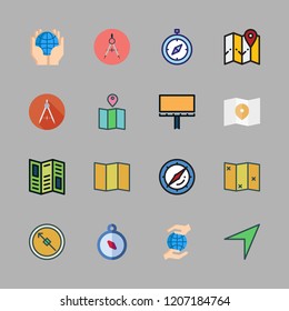 geography icon set. vector set about road map, planet earth, map and compass icons set.