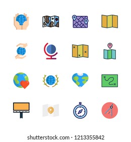 geography icon set. vector set about compass, planet earth, maps and flags and map icons set.