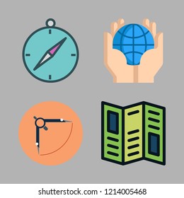 geography icon set. vector set about planet earth, road map and compass icons set.