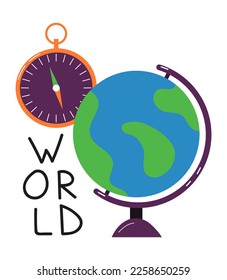 Geography icon vector. Globe and compass as a symbol of geography. Back to school  illustration. Primary school icons.  