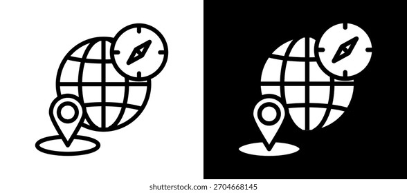 Geografie-Symbol, weißschwarz, Vektorgrafik