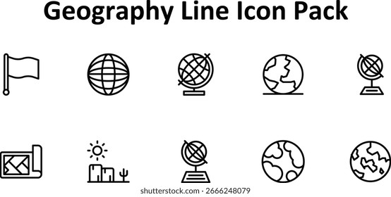 Coleção de Ícones de Geografia - 10 Vetores de Linha Fina