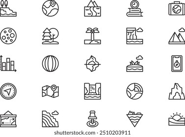 Geography icons collection is a vector illustration with editable stroke.
