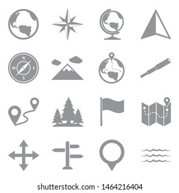 Geography Icons. Gray Flat Design. Vector Illustration.
