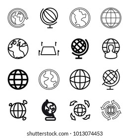 Geography icons. set of 16 editable outline geography icons such as globe, land territory, user globe