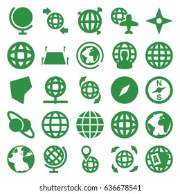 Geography icons set. set of 25 geography filled icons such as globe, globe and plane, land territory, compass, planet