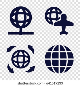 Geography icons set. set of 4 geography filled icons such as globe and plane