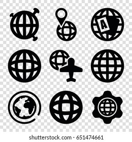 Geography icons set. set of 9 geography filled icons such as globe, globe and plane