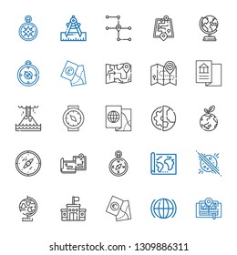 geography icons set. Collection of geography with map, global, school, globe, planet, compass, maps, planet earth, eruption, earth globe. Editable and scalable geography icons.