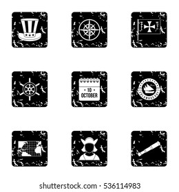 Geography icons set. Grunge illustration of 9 geography vector icons for web
