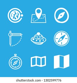 geography icons set with map location, map and compass vector set