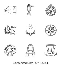 Geography icons set. Outline illustration of 9 geography vector icons for web