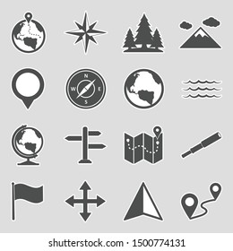 Geography Icons. Sticker Design. Vector Illustration.