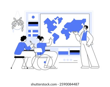 Geography isolated cartoon vector illustrations. Smiling students learning geography together, exploring the continent, diverse people, higher education, globe and map vector cartoon.