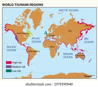 Geography landforms and elevation vector illustration. World  tsunami regions