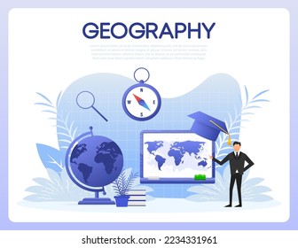 Geography lesson. History school subject. Vector illustration.