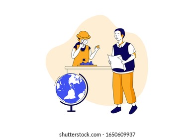 Geography lesson at school flat design concept