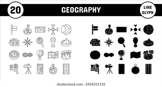 Geography Line Glyph Vector Illustration Icon Sticker Set Design Materials